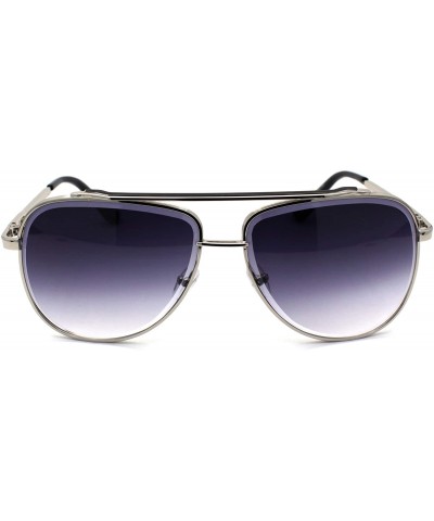 Oversized Mafia Classic Retro Double Bridge Beveled Lens Officer Sunglasses - Silver Smoke - CX190R38QQ9 $30.22