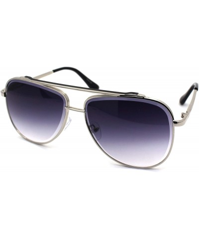 Oversized Mafia Classic Retro Double Bridge Beveled Lens Officer Sunglasses - Silver Smoke - CX190R38QQ9 $27.34