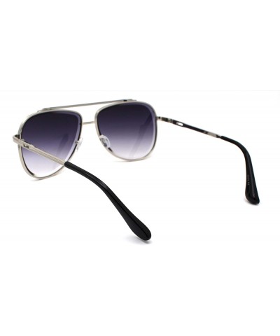 Oversized Mafia Classic Retro Double Bridge Beveled Lens Officer Sunglasses - Silver Smoke - CX190R38QQ9 $27.34