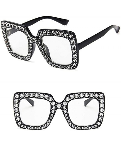 Square Women Fashion Square Frame Rhinestone Decor Sunglasses Sunglasses - Black White - C21905EK7HC $20.16