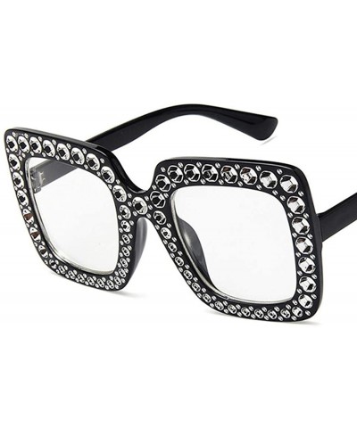 Square Women Fashion Square Frame Rhinestone Decor Sunglasses Sunglasses - Black White - C21905EK7HC $20.16