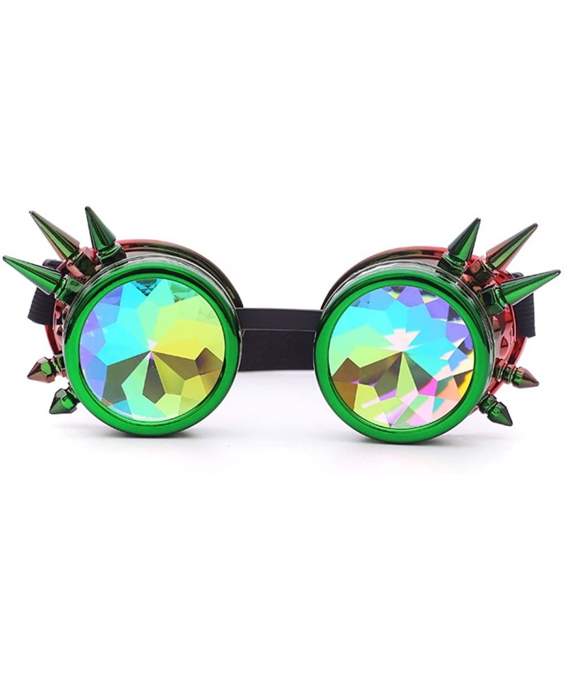 Goggle Retro Victorian Steampunk Goggles Rainbow Prism Kaleidoscope Glasses - Green Red(spike) - C818SQAIX54 $10.35