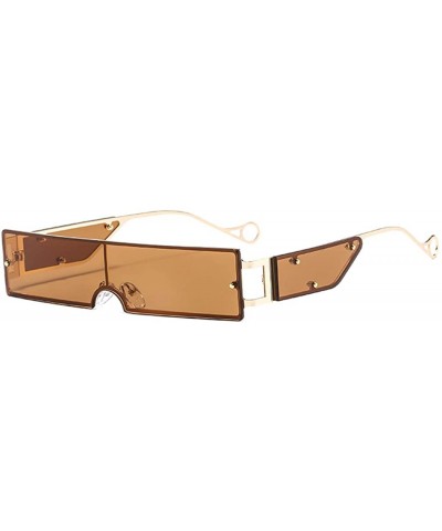 Rimless Small Rectangle Sunglasses Retro Futuristic Rimless Lens - Brown - C6199X0ZERX $13.12