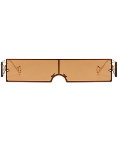 Rimless Small Rectangle Sunglasses Retro Futuristic Rimless Lens - Brown - C6199X0ZERX $13.12