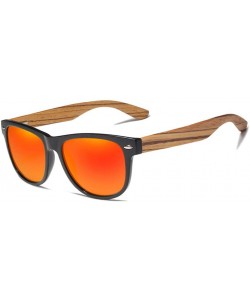 Rectangular Red Mirror Wood Sunglasses Ladies Zebra Wood Bamboo Vintage Polarized Sunglasses for Men - Red Zebra Wood - CM194...