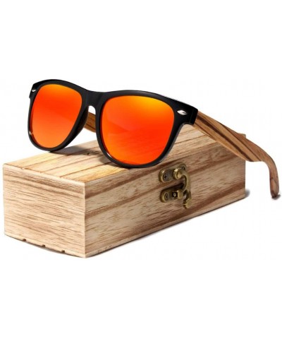 Rectangular Red Mirror Wood Sunglasses Ladies Zebra Wood Bamboo Vintage Polarized Sunglasses for Men - Red Zebra Wood - CM194...