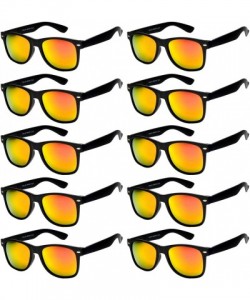 Rectangular Wholesale of 10 Pairs Mirror Reflective Colored Lens Sunglasses Horn Rimmed Style - 10_pairs_flat_lens_black - C8...