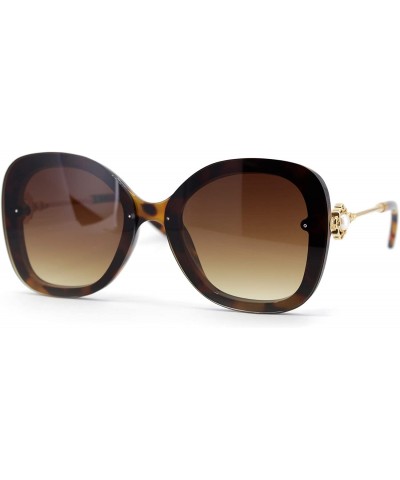 Oversized Womens Pearl Brooch Jewel Hinge Designer Fashion Sunglasses - Tortoise Brown - CL18U0KUYUE $15.27