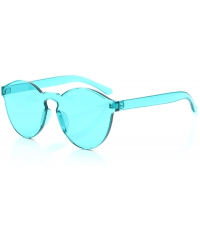 Round Rimless Sunglasses Oversized Colored Transparent Round Eyewear Retro Eyeglasses for Women Men - Lake Blue - CE18HXMULZ5...