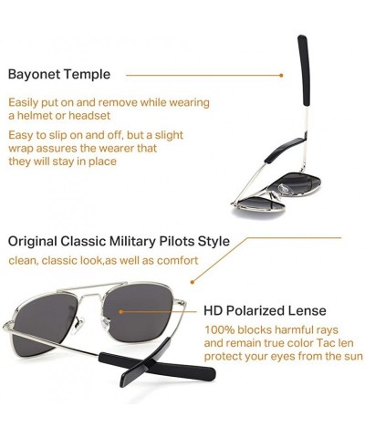 Aviator Mens Aviator Sunglasses 55mm Polarized Pilot Military Square Shades with Bayonet Temples - CX18QSLX247 $14.02