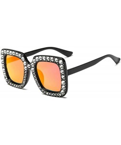 Rectangular Large Jeweled Sunglasses for Women Crystal Bling Studded Oversized Square Frame - Red Lenses - CB18CD5Z44L $12.84