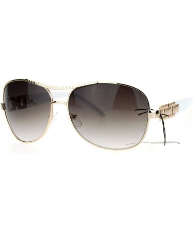 Aviator Unique Shape Aviator Sunglasses Womens Luxury Chain Design Aviators UV 400 - Gold White - CY188I6Q4K8 $21.60