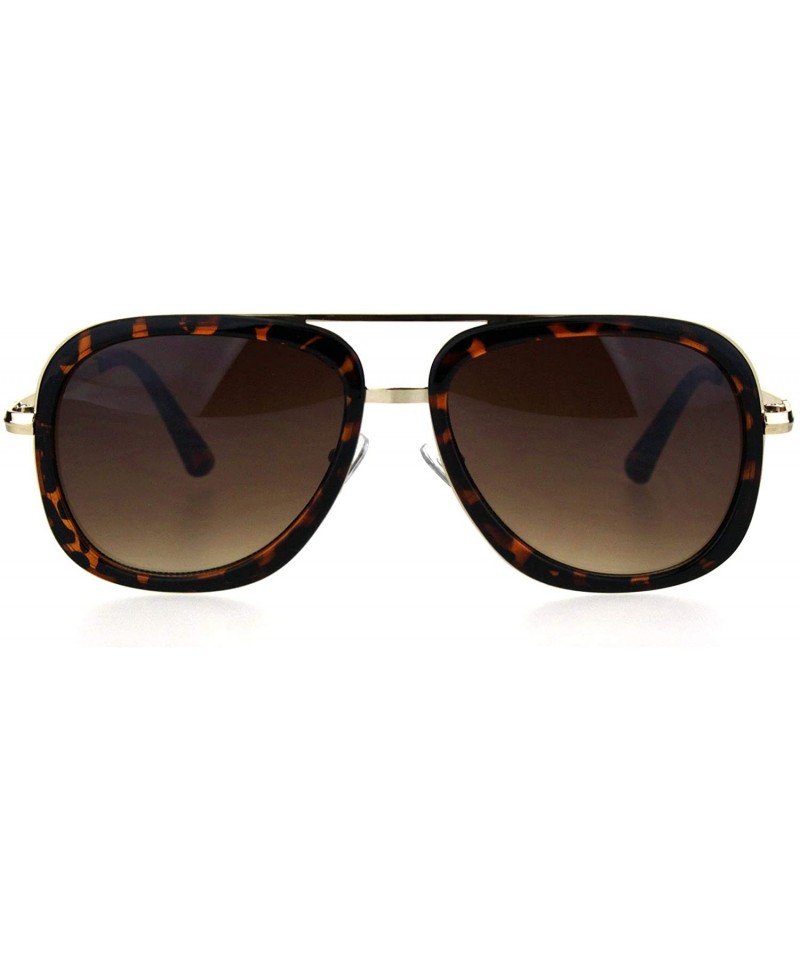 Rectangular Mobster Flattop Double Rim Racer Sunglasses - Gold Tortoise Brown - CP18HM4QKCG $13.31