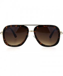 Rectangular Mobster Flattop Double Rim Racer Sunglasses - Gold Tortoise Brown - CP18HM4QKCG $13.31