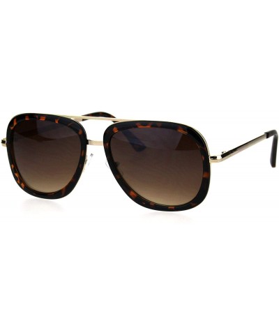 Rectangular Mobster Flattop Double Rim Racer Sunglasses - Gold Tortoise Brown - CP18HM4QKCG $13.31