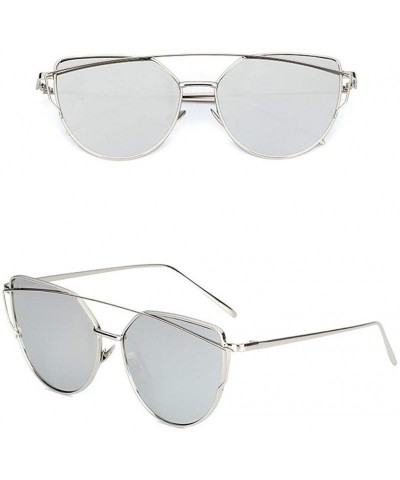 Shield Motorcycle Glasses-Women's Flat Lens Mirrored Metal Frame Glasses Oversized Cat Eye Sunglasses New - B - CU18XL24IZS $...