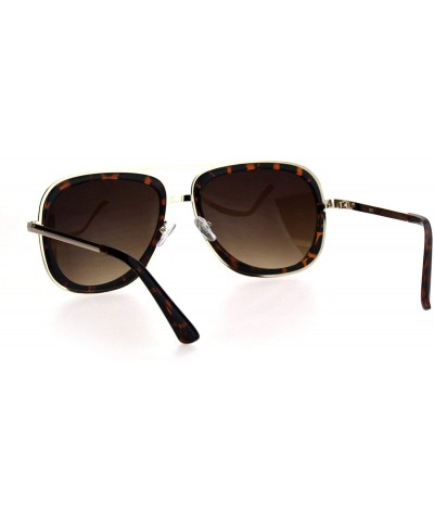 Rectangular Mobster Flattop Double Rim Racer Sunglasses - Gold Tortoise Brown - CP18HM4QKCG $13.31