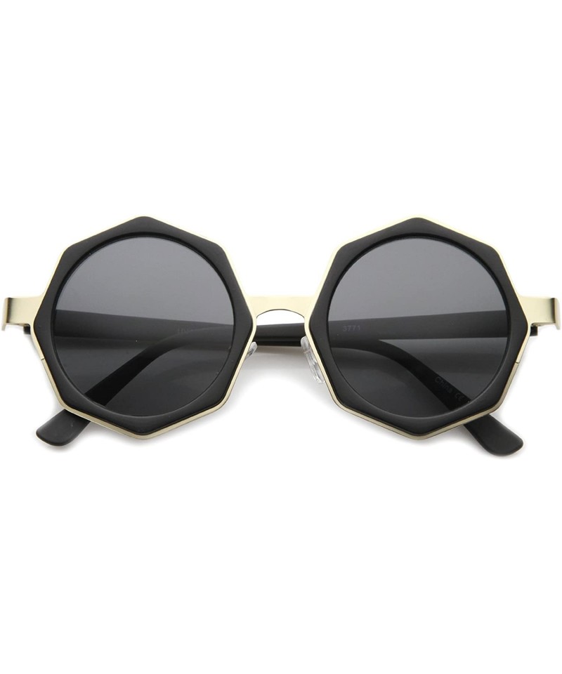 Oversized Women's High Fashion Oversize Octagon Geometric Frame Round Sunglasses 43mm - Matte Black-gold / Smoke - CU12I21RZZ...