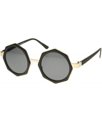 Oversized Women's High Fashion Oversize Octagon Geometric Frame Round Sunglasses 43mm - Matte Black-gold / Smoke - CU12I21RZZ...