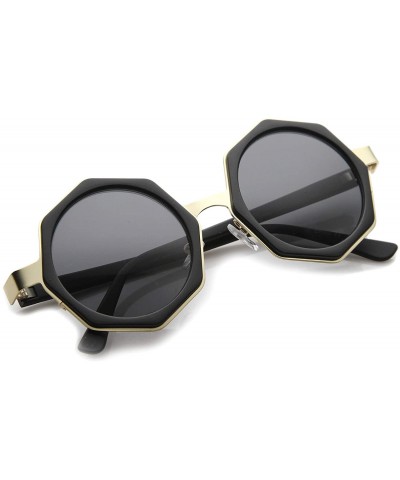 Oversized Women's High Fashion Oversize Octagon Geometric Frame Round Sunglasses 43mm - Matte Black-gold / Smoke - CU12I21RZZ...
