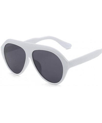 Shield Retro Thick Frame Black Pilot Sunglasses Women Ladies Mirror Lens Shield Sun Glasses For Female - White Gray - C3199QC...