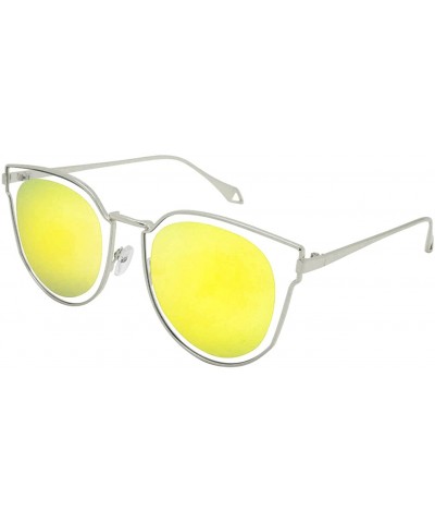 Wayfarer Modern Horn Rimmed Style w/Round Circle Flat Lenses 3138-FLRV - Silver Frame/Yellow Mirrored Lens - CH1833SCEWE $24.47