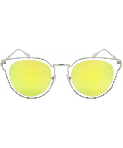 Wayfarer Modern Horn Rimmed Style w/Round Circle Flat Lenses 3138-FLRV - Silver Frame/Yellow Mirrored Lens - CH1833SCEWE $12.24