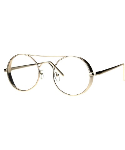 Round Retro Round Side Visor Flat Metal Bar Circle Clear Lens Eye Glasses - Gold - CG1875QESCY $12.41