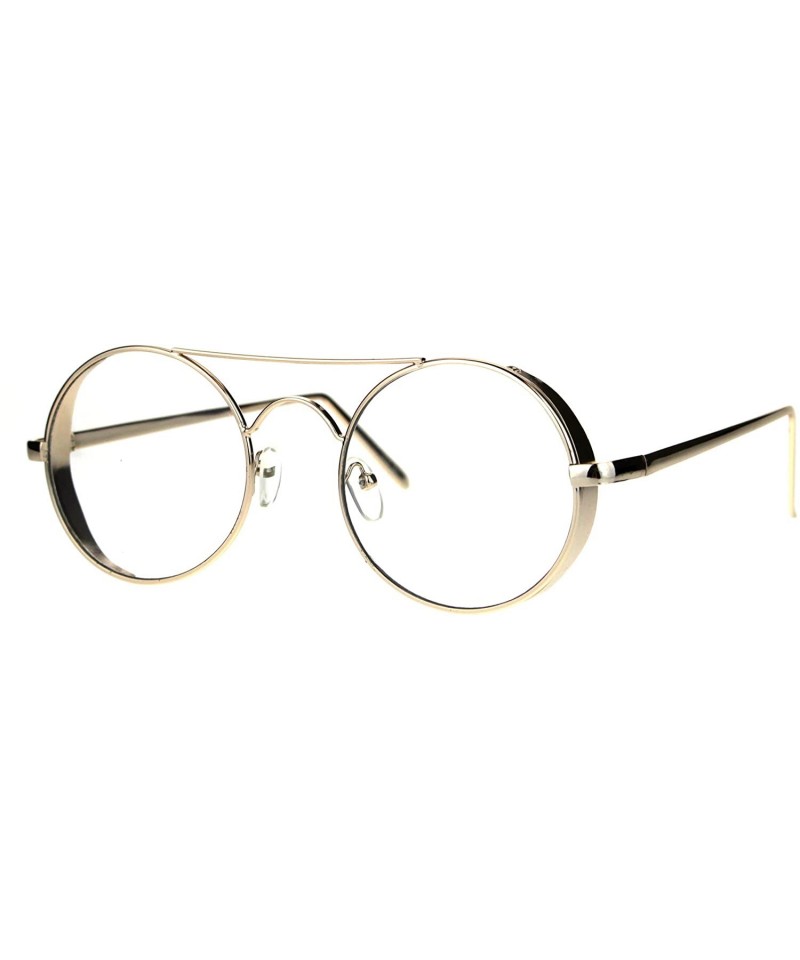 Round Retro Round Side Visor Flat Metal Bar Circle Clear Lens Eye Glasses - Gold - CG1875QESCY $12.41