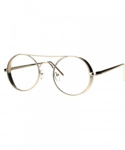Round Retro Round Side Visor Flat Metal Bar Circle Clear Lens Eye Glasses - Gold - CG1875QESCY $12.41