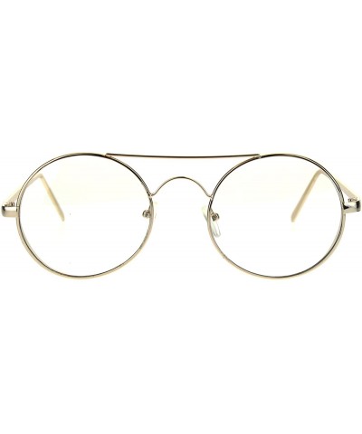 Round Retro Round Side Visor Flat Metal Bar Circle Clear Lens Eye Glasses - Gold - CG1875QESCY $12.41