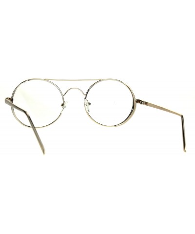 Round Retro Round Side Visor Flat Metal Bar Circle Clear Lens Eye Glasses - Gold - CG1875QESCY $12.41