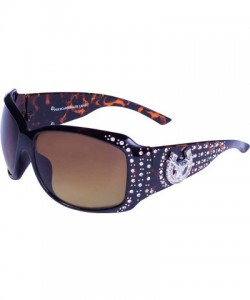 Wrap Bullheaded Tortoise Western Motorcycle Sunglasses with Rhinestones Brown Gradient Lenses - CA11AA5ABML $14.02