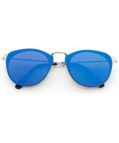 Rimless Flat Color Mirror Lens Rimless Back Flat Frame Geometric Cat Eye Sunglasses - Blue Silver - CH1903TYT06 $10.45