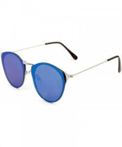 Rimless Flat Color Mirror Lens Rimless Back Flat Frame Geometric Cat Eye Sunglasses - Blue Silver - CH1903TYT06 $10.45