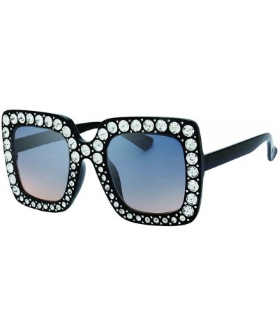 Square Beach Breeze Fashion Rhinestone Thick Square Frame Sunglasses - Blue - CR18U7C8K9D $10.10