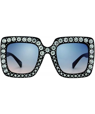 Square Beach Breeze Fashion Rhinestone Thick Square Frame Sunglasses - Blue - CR18U7C8K9D $10.10