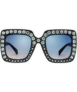 Square Beach Breeze Fashion Rhinestone Thick Square Frame Sunglasses - Blue - CR18U7C8K9D $10.10