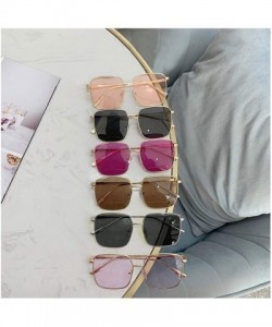 Oval Sunglasses Women Vintage Oversized Glasses Square Shades Metal Frame Womens UV400 Eyewear Ocean Lens - Color 2 - CQ197A2...