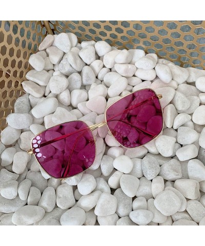 Oval Sunglasses Women Vintage Oversized Glasses Square Shades Metal Frame Womens UV400 Eyewear Ocean Lens - Color 2 - CQ197A2...