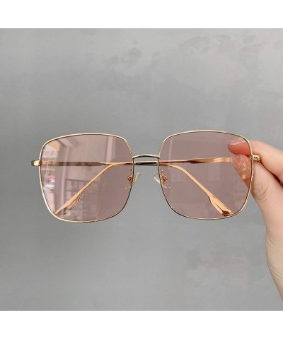 Oval Sunglasses Women Vintage Oversized Glasses Square Shades Metal Frame Womens UV400 Eyewear Ocean Lens - Color 2 - CQ197A2...