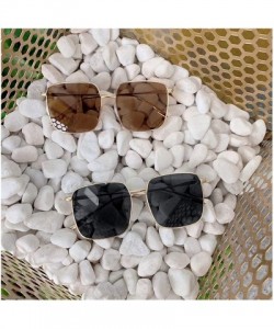 Oval Sunglasses Women Vintage Oversized Glasses Square Shades Metal Frame Womens UV400 Eyewear Ocean Lens - Color 2 - CQ197A2...
