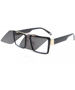 Square Square Steampunk Flip UP Sunglasses for Women UV400 Anti-Blue light Lens - 1 Black - CN1900QKOMN $11.00