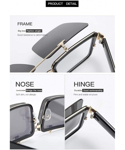 Square Square Steampunk Flip UP Sunglasses for Women UV400 Anti-Blue light Lens - 1 Black - CN1900QKOMN $11.00