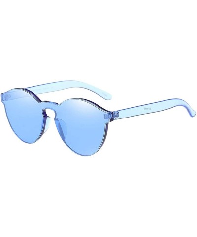 Round Women Fashion Cat Eye Shades Sunglasses Integrated UV Candy Colored Glasses - Blue - CC18TS3KZQT $7.73