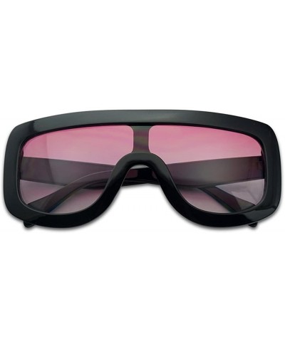 Shield Large Oversized Full Shield Squared Bold Flat Top Sunglasses Retro Color Lens Goggle Shades - Black - Pink - C517YT4R3...