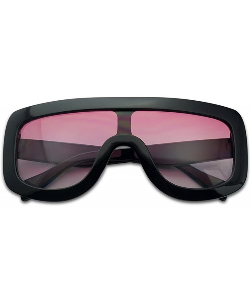 Shield Large Oversized Full Shield Squared Bold Flat Top Sunglasses Retro Color Lens Goggle Shades - Black - Pink - C517YT4R3...