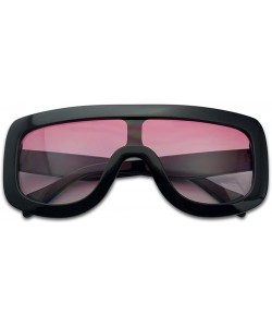 Shield Large Oversized Full Shield Squared Bold Flat Top Sunglasses Retro Color Lens Goggle Shades - Black - Pink - C517YT4R3...