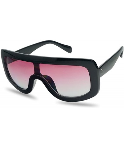 Shield Large Oversized Full Shield Squared Bold Flat Top Sunglasses Retro Color Lens Goggle Shades - Black - Pink - C517YT4R3...