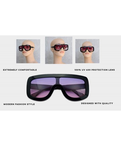 Shield Large Oversized Full Shield Squared Bold Flat Top Sunglasses Retro Color Lens Goggle Shades - Black - Pink - C517YT4R3...